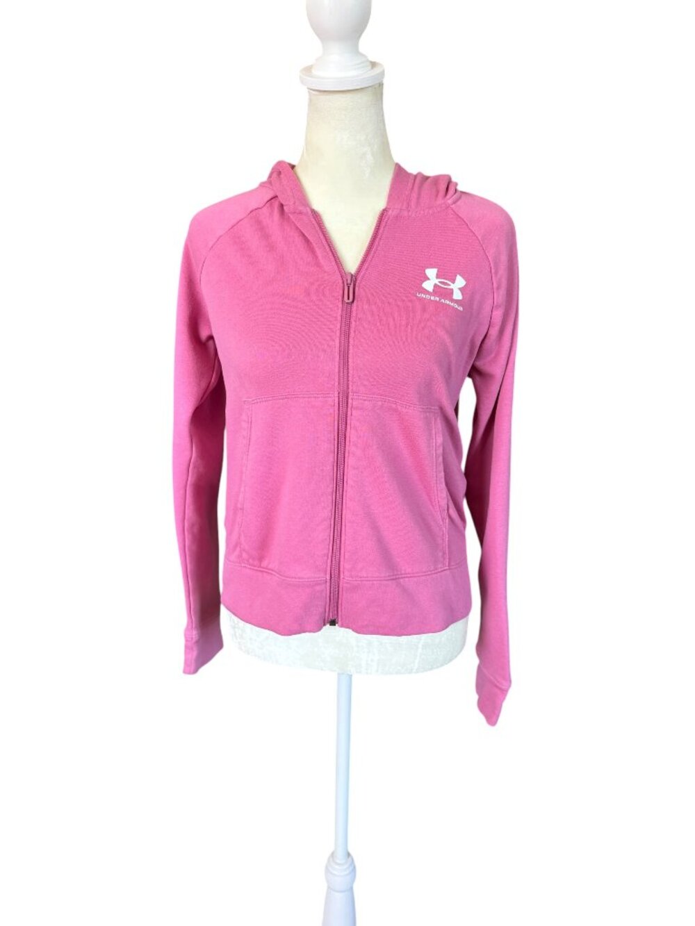 Under Armour loose pink long sleeve zip up hooded sweatshirt women's size XS